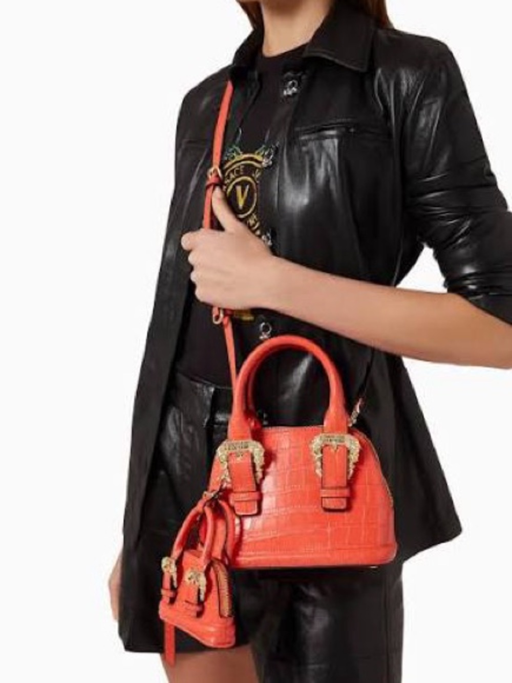 NWT Versace Jeans Croc-embossed dome top handle or crossbody bag